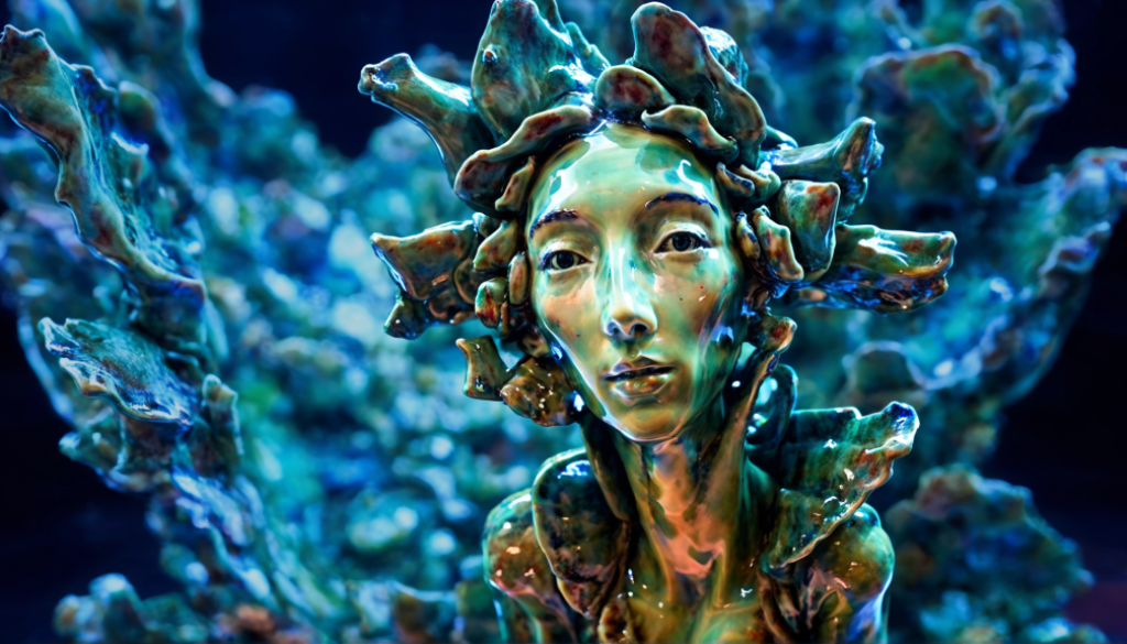 Eden-va2rosa-_concept_ looks at the camera_ on Martian futuristic surface_ organic architecture_ transparent_ glass_ archways_ alien colorful-6753d2d131a2d6a90a91b082