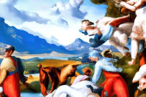 Miguel_Ripoll_Mytos-06_2023_AI-mediated-dialogue-and-hand-crafted-digital-media-on-canvas_140x140cms